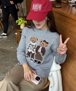 ベアモチーフニット GREY
