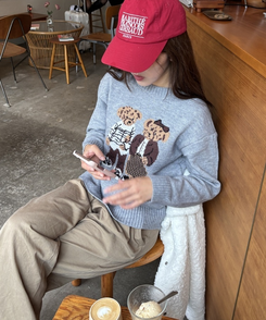 ベアモチーフニット GREY
