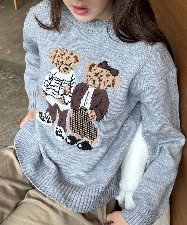 ベアモチーフニット GREY