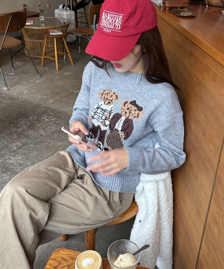 ベアモチーフニット GREY
