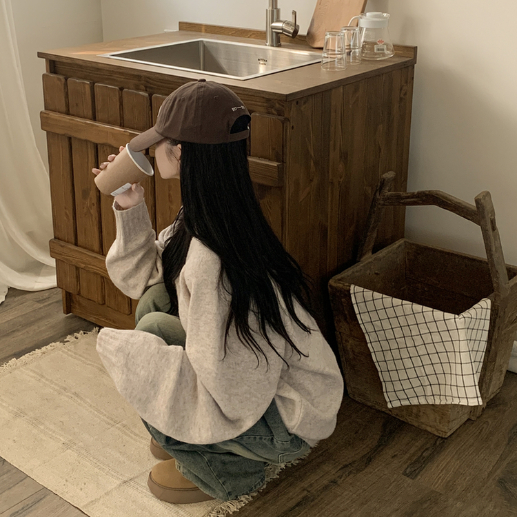 사이즈선택 도톰 나그랑 여리여리 오버핏 가을 겨울 오버핏 브이넥 니트 베이지