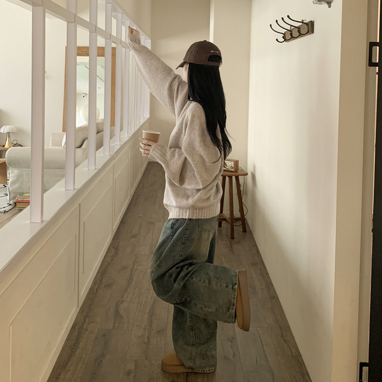 사이즈선택 도톰 나그랑 여리여리 오버핏 가을 겨울 오버핏 브이넥 니트 베이지