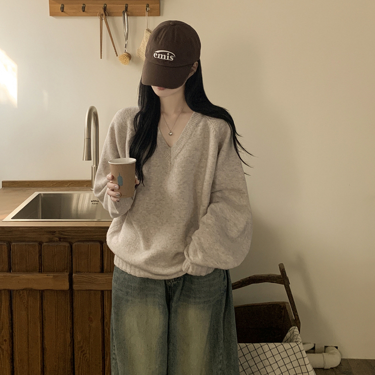 사이즈선택 도톰 나그랑 여리여리 오버핏 가을 겨울 오버핏 브이넥 니트 베이지