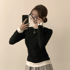 리미티드 라운드 레이어드 세미 크롭 가을 긴팔 티셔츠 겨울 데일리 옆셔링 긴팔티 블랙