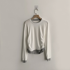 리미티드 라운드 레이어드 세미 크롭 가을 긴팔 티셔츠 겨울 데일리 옆셔링 긴팔티