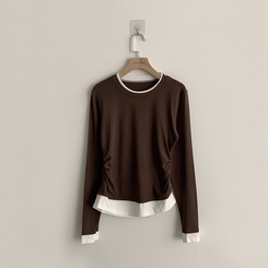 리미티드 라운드 레이어드 세미 크롭 가을 긴팔 티셔츠 겨울 데일리 옆셔링 긴팔티