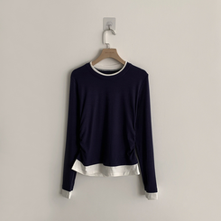 리미티드 라운드 레이어드 세미 크롭 가을 긴팔 티셔츠 겨울 데일리 옆셔링 긴팔티