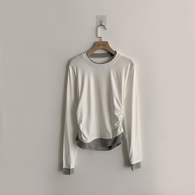 리미티드 라운드 레이어드 세미 크롭 가을 긴팔 티셔츠 겨울 데일리 옆셔링 긴팔티