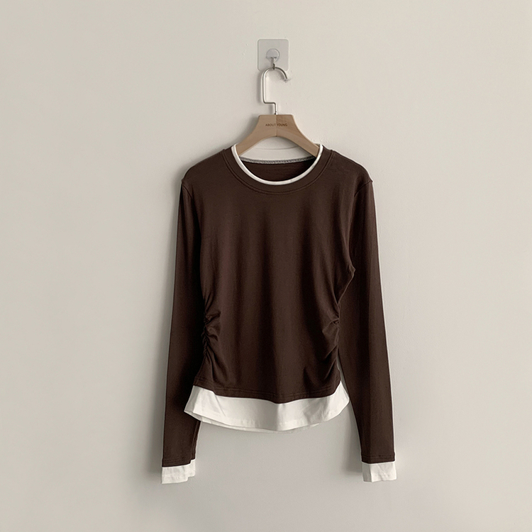 리미티드 라운드 레이어드 세미 크롭 가을 긴팔 티셔츠 겨울 데일리 옆셔링 긴팔티