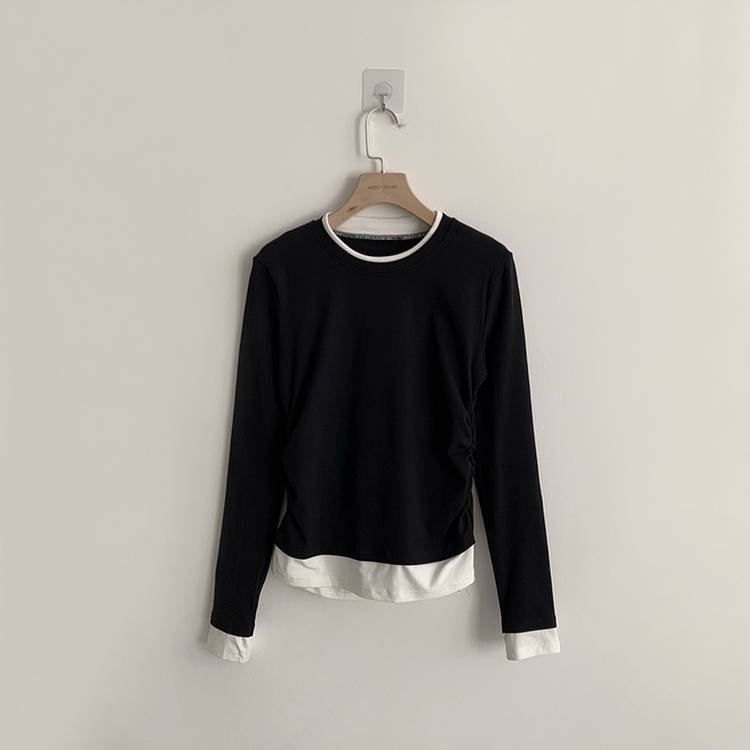 리미티드 라운드 레이어드 세미 크롭 가을 긴팔 티셔츠 겨울 데일리 옆셔링 긴팔티