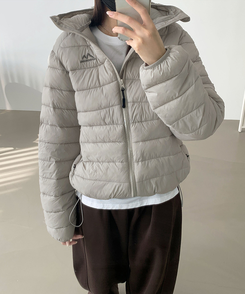 트렌디 경량 하이넥 2way 스트링 패딩 연그레이
