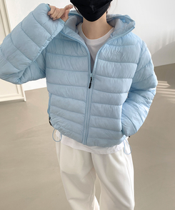 트렌디 경량 하이넥 2way 스트링 패딩 연청