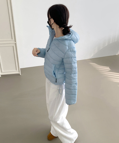 트렌디 경량 하이넥 2way 스트링 패딩 연청