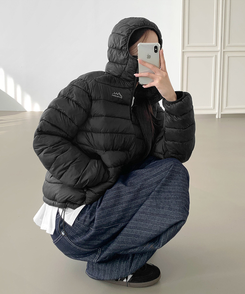 트렌디 경량 하이넥 2way 스트링 패딩 블랙