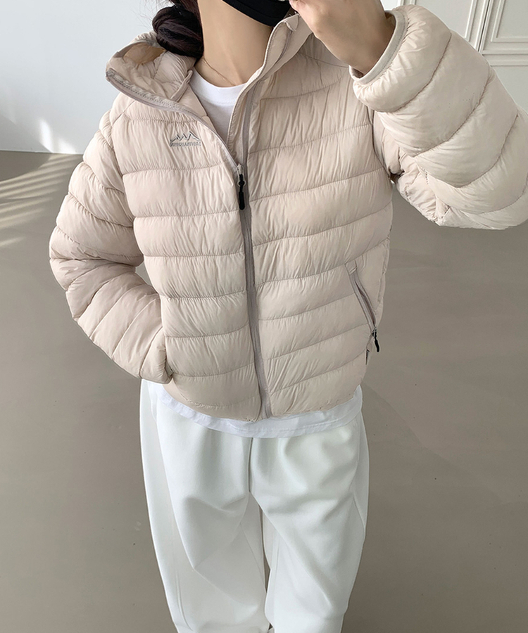 트렌디 경량 하이넥 2way 스트링 패딩 크림