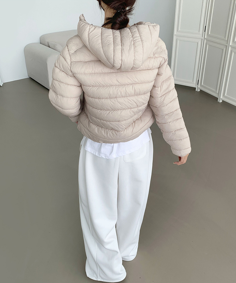 트렌디 경량 하이넥 2way 스트링 패딩 크림