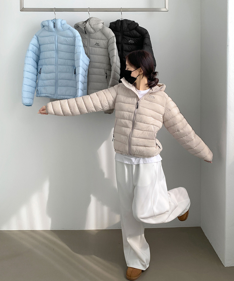 트렌디 경량 하이넥 2way 스트링 패딩 크림