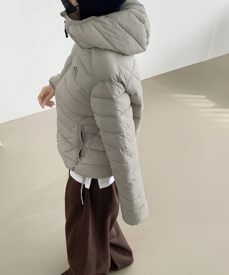 트렌디 경량 하이넥 2way 스트링 패딩 연그레이