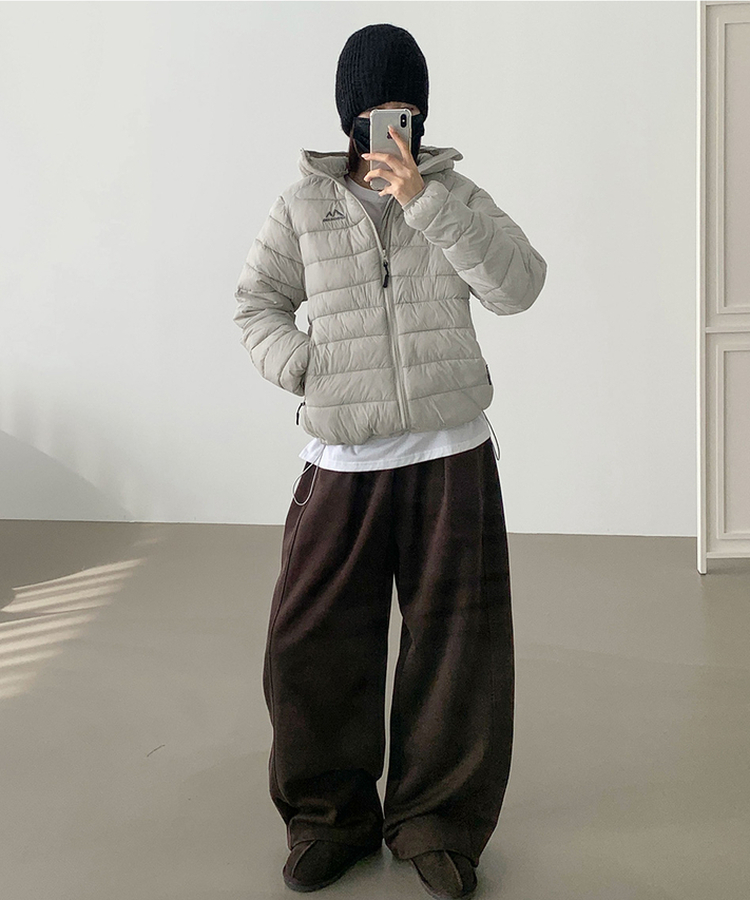 트렌디 경량 하이넥 2way 스트링 패딩 연그레이