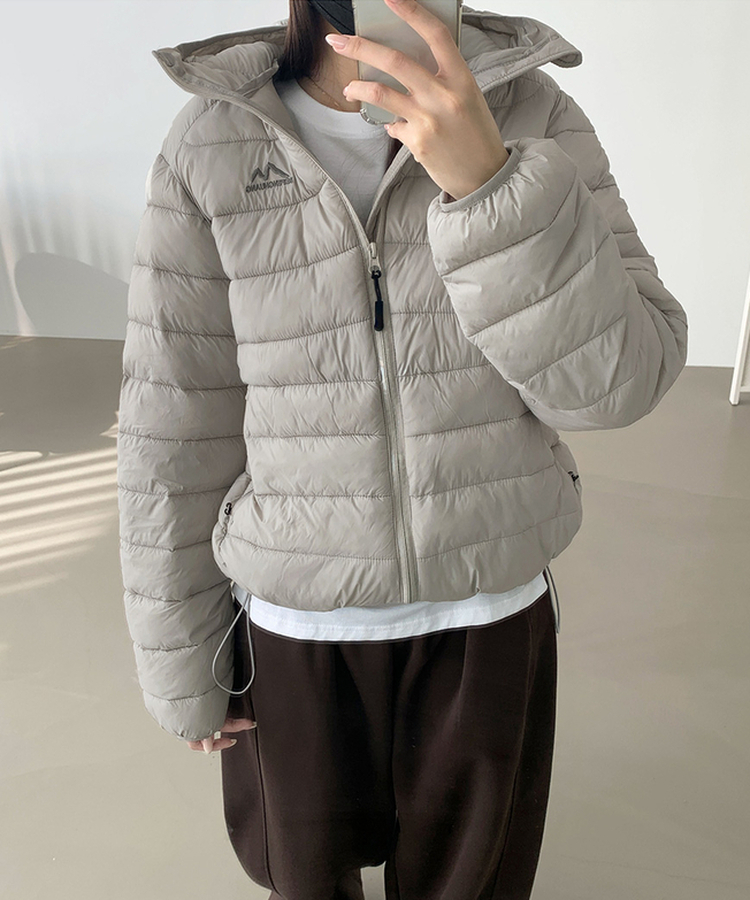 트렌디 경량 하이넥 2way 스트링 패딩 연그레이