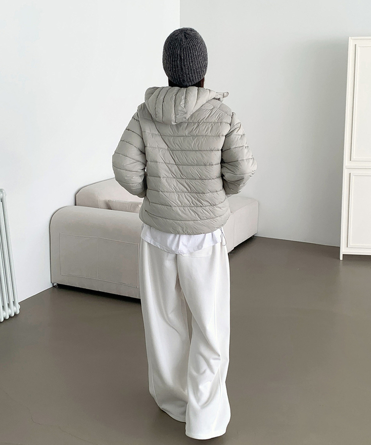 트렌디 경량 하이넥 2way 스트링 패딩 연그레이