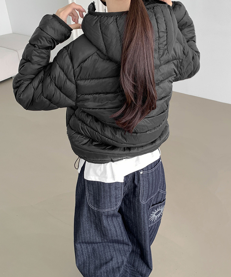 트렌디 경량 하이넥 2way 스트링 패딩 블랙