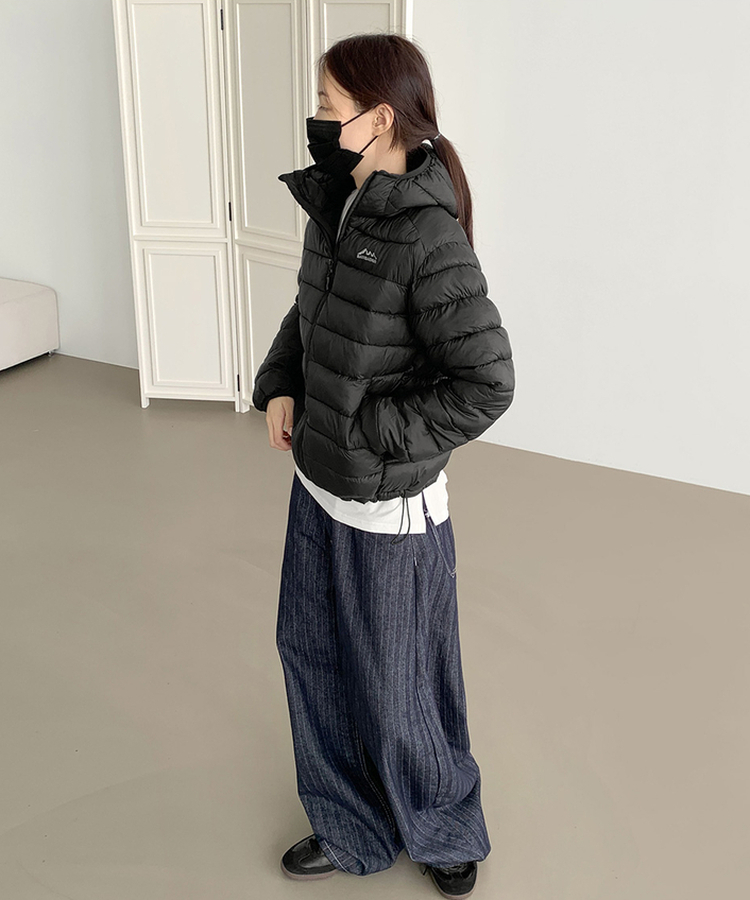 트렌디 경량 하이넥 2way 스트링 패딩 블랙