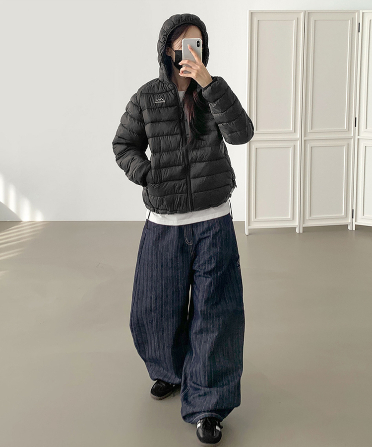 트렌디 경량 하이넥 2way 스트링 패딩 블랙