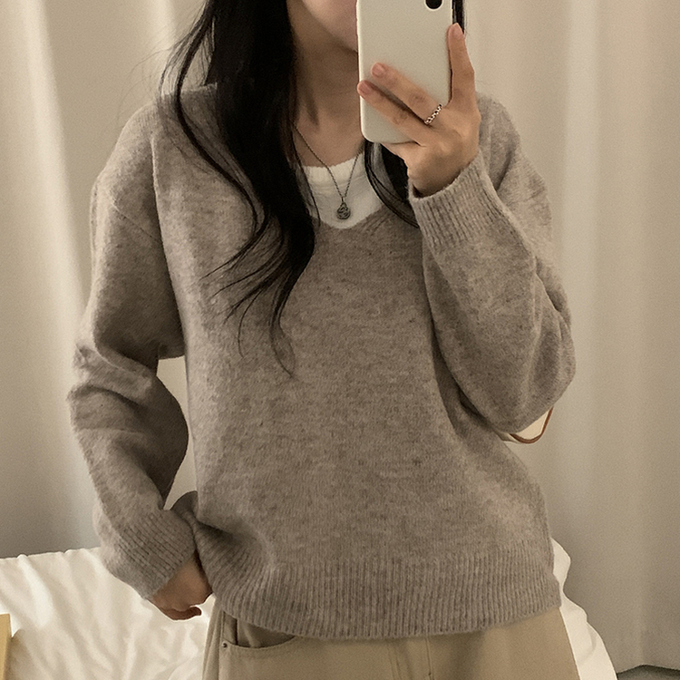 레이블 루즈핏 브이넥 니트 나시 세트 긴팔 니트