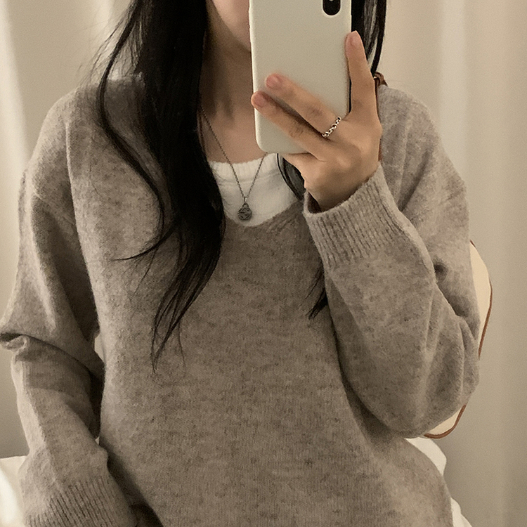 레이블 루즈핏 브이넥 니트 나시 세트 긴팔 니트