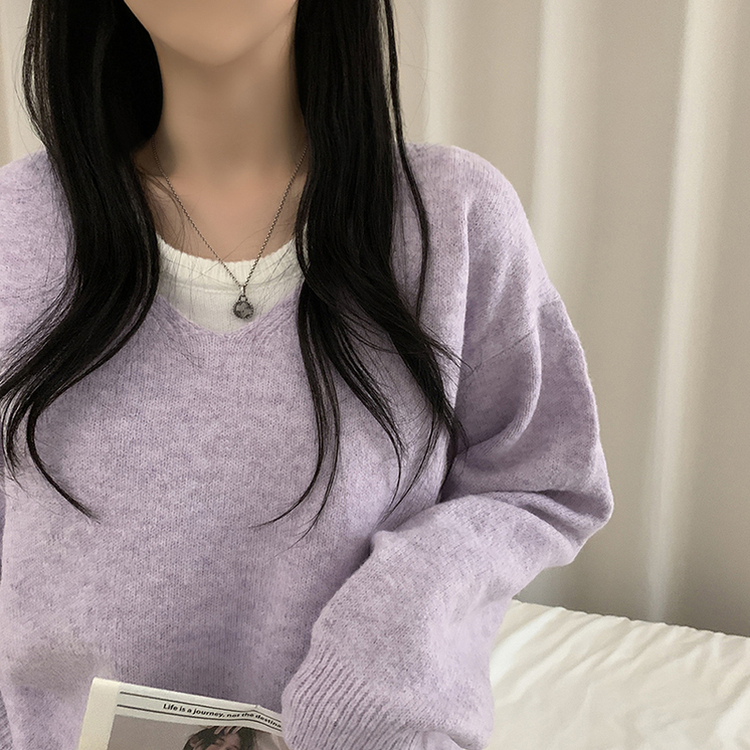 레이블 루즈핏 브이넥 니트 나시 세트 긴팔 니트