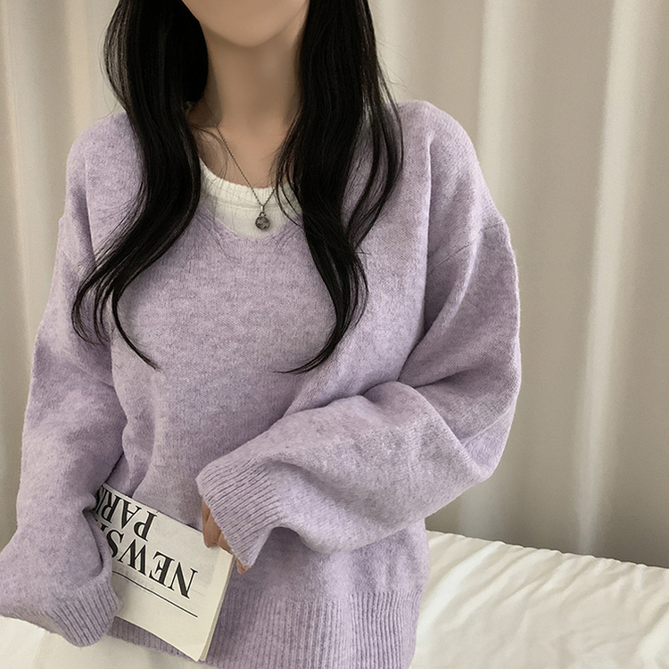 레이블 루즈핏 브이넥 니트 나시 세트 긴팔 니트