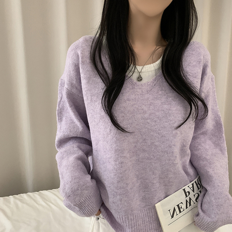 레이블 루즈핏 브이넥 니트 나시 세트 긴팔 니트