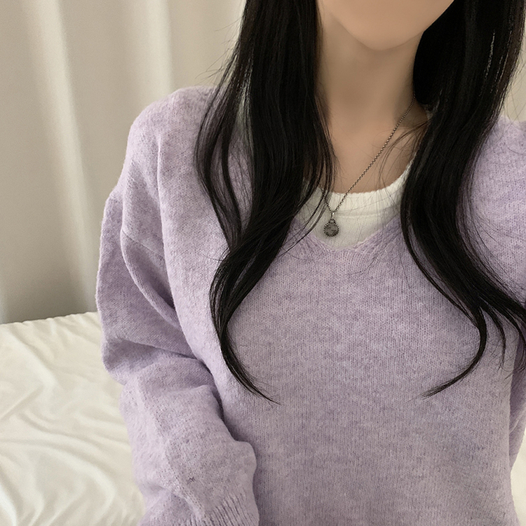 레이블 루즈핏 브이넥 니트 나시 세트 긴팔 니트