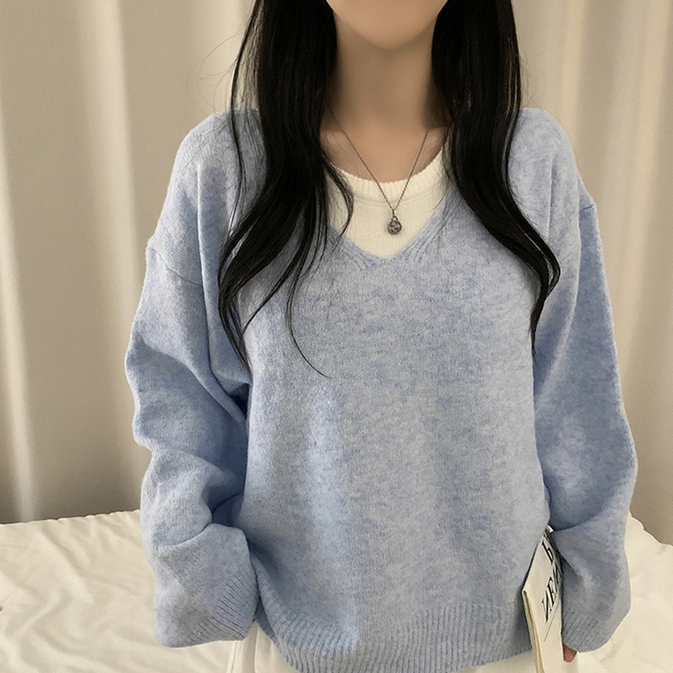 레이블 루즈핏 브이넥 니트 나시 세트 긴팔 니트