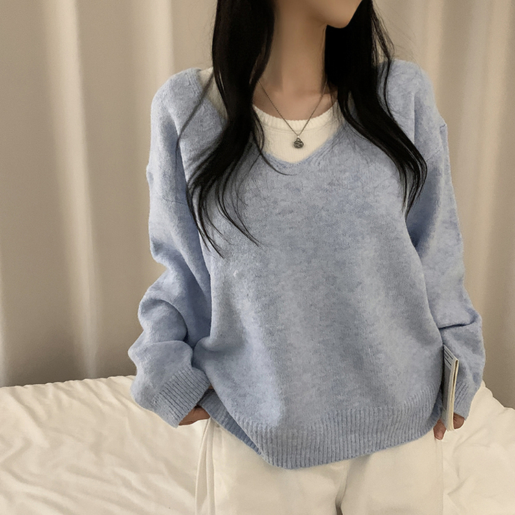 레이블 루즈핏 브이넥 니트 나시 세트 긴팔 니트