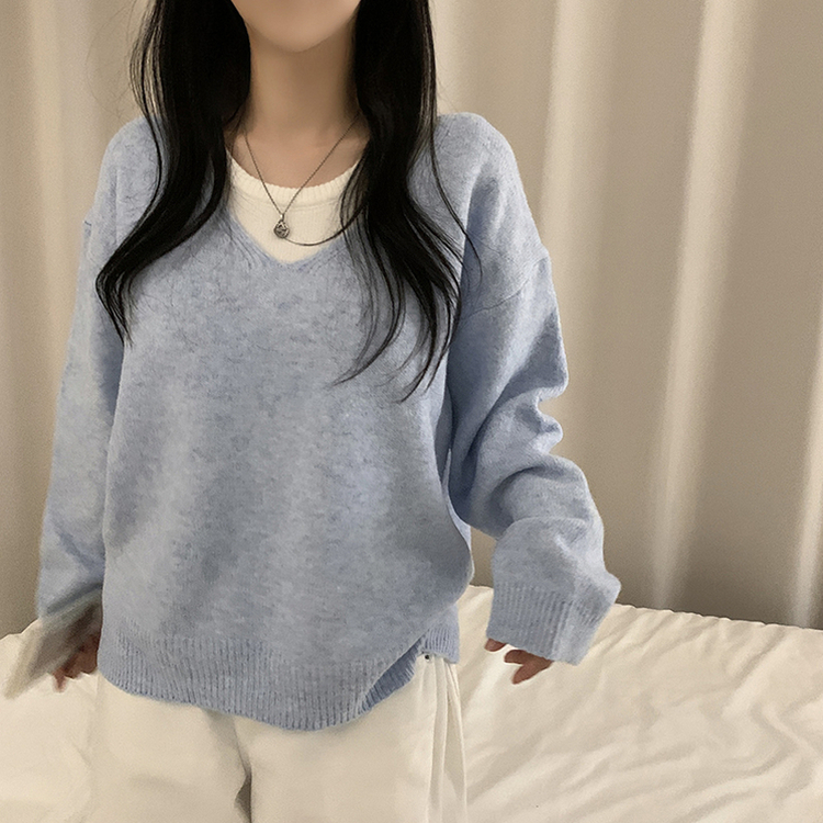 레이블 루즈핏 브이넥 니트 나시 세트 긴팔 니트