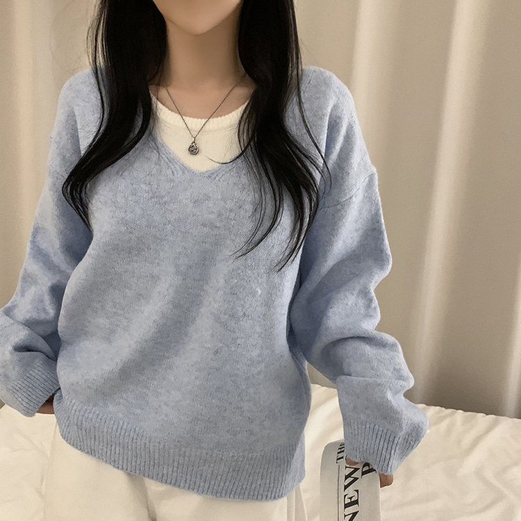 레이블 루즈핏 브이넥 니트 나시 세트 긴팔 니트