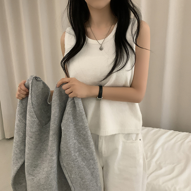 레이블 루즈핏 브이넥 니트 나시 세트 긴팔 니트