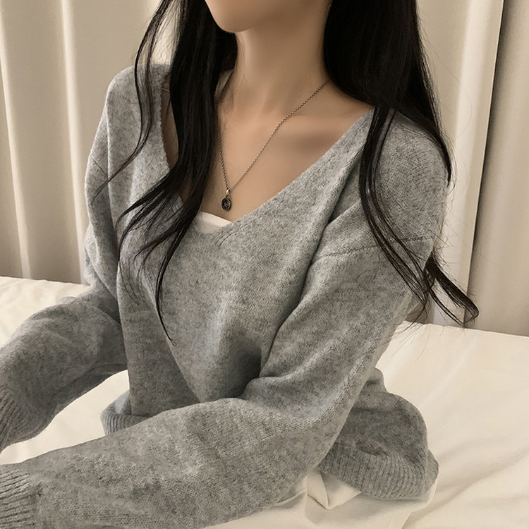 레이블 루즈핏 브이넥 니트 나시 세트 긴팔 니트