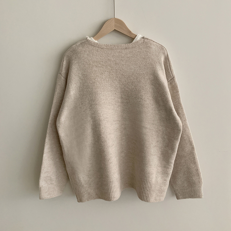 레이블 루즈핏 브이넥 니트 나시 세트 긴팔 니트