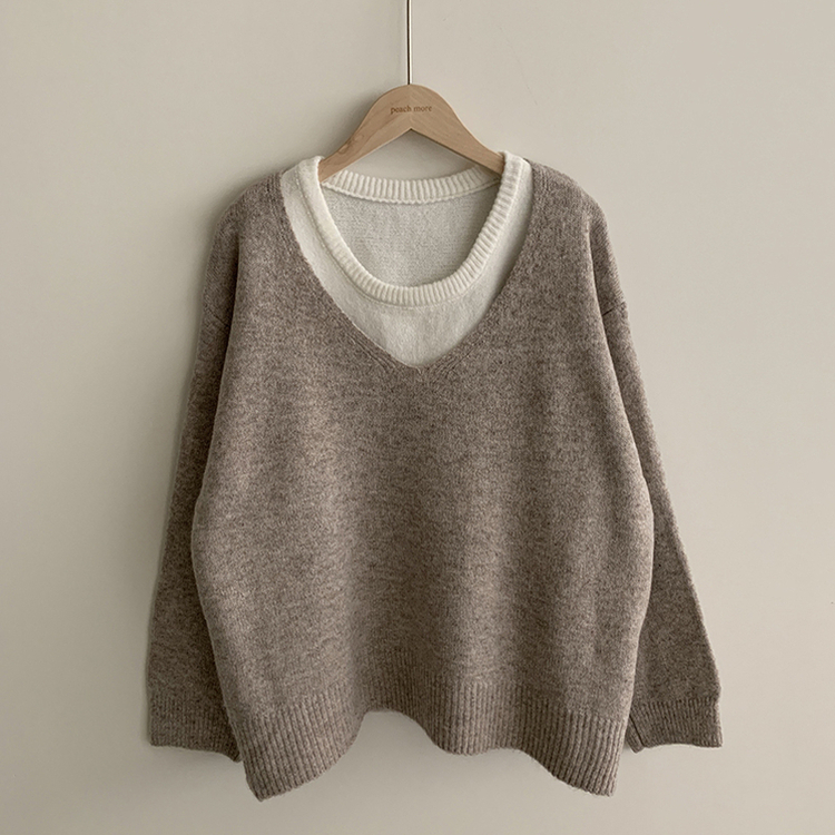 레이블 루즈핏 브이넥 니트 나시 세트 긴팔 니트