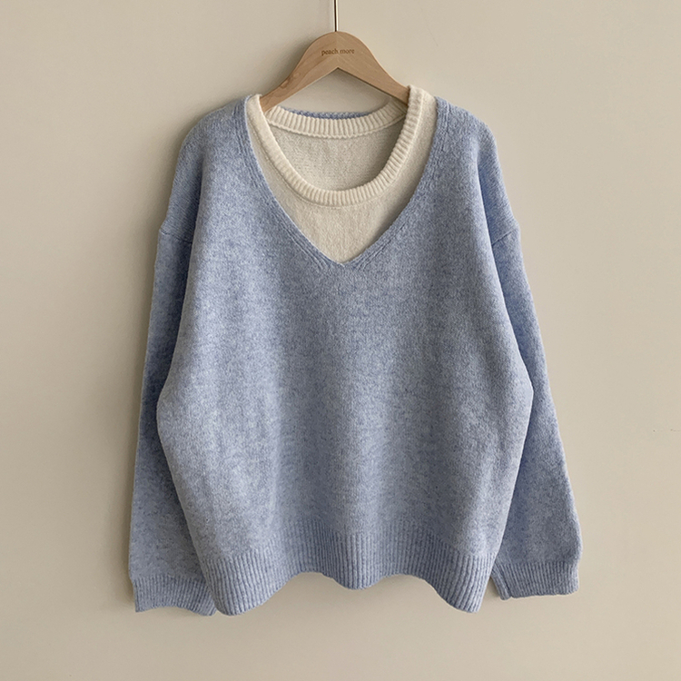 레이블 루즈핏 브이넥 니트 나시 세트 긴팔 니트