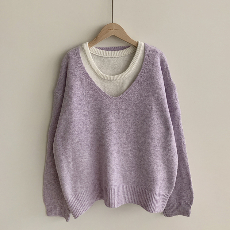 레이블 루즈핏 브이넥 니트 나시 세트 긴팔 니트