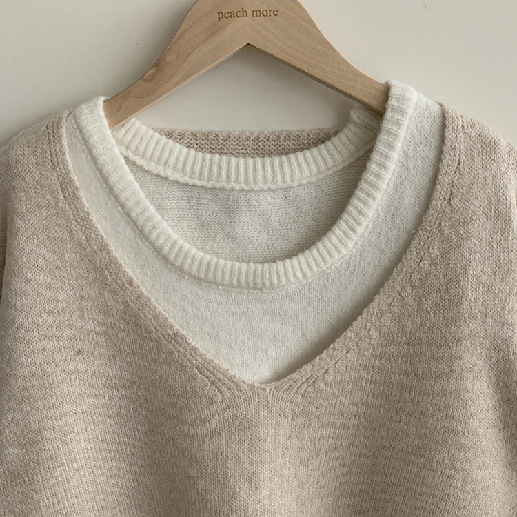 레이블 루즈핏 브이넥 니트 나시 세트 긴팔 니트