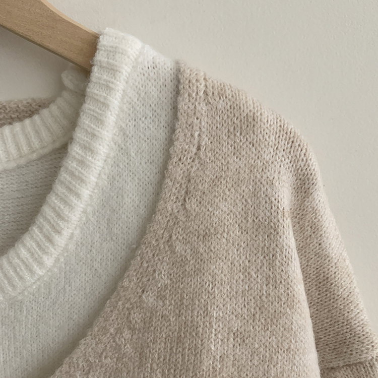 레이블 루즈핏 브이넥 니트 나시 세트 긴팔 니트