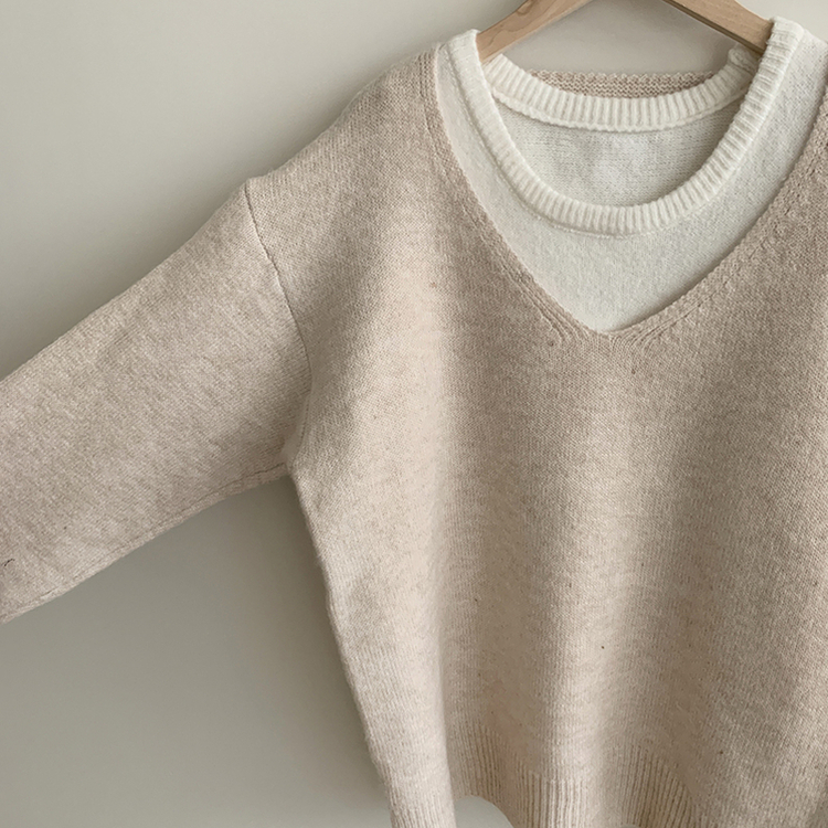 레이블 루즈핏 브이넥 니트 나시 세트 긴팔 니트