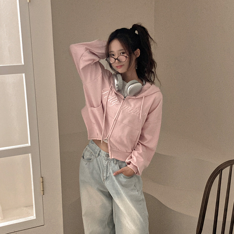 프리티모션 레터링 투웨이 후드 집업 핑크