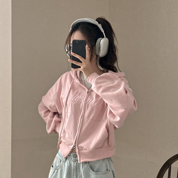 프리티모션 레터링 투웨이 후드 집업 핑크