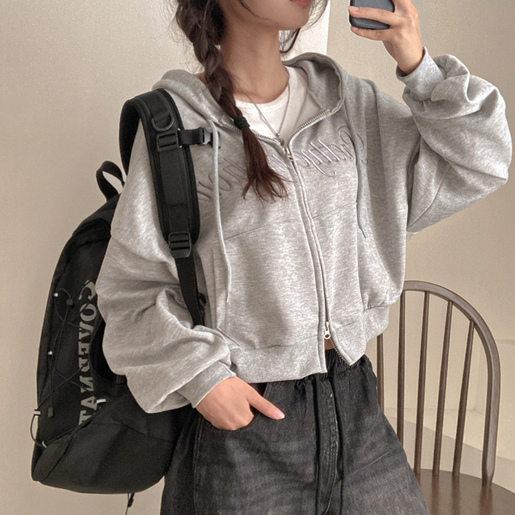 프리티모션 레터링 투웨이 후드 집업 멜란지그레이